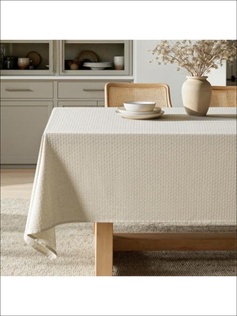Linen Cotton Blend Rectangle Tablecloth 60x84 Jacquard Weave